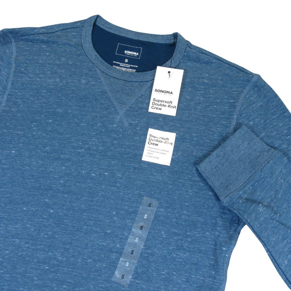 New Sonoma Mens Long Sleeve T-Shirt S Blue Heathered Rayon Cotton Polyester