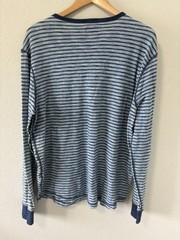 Lucky Brand Mens XL Blue White Striped Henley Shirt Long Sleeve 100% Cotton