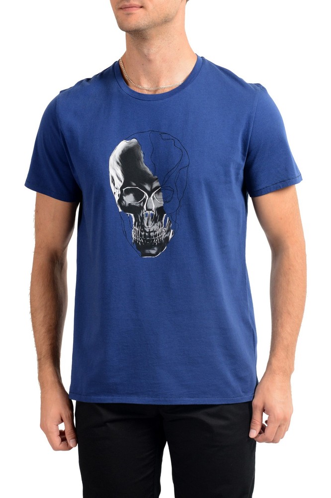 Just Cavalli Men’s Blue Graphic Print Crewneck T-Shirt US 2XL IT 56