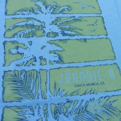 JOHNNIE O Mens XL T SHIRT PALM PARADISE MALIBLU GOLF AQUA BLUE SANTA MONICA TEE