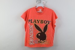 Vintage 80s 90s Playboy Mens Medium Cut Off Beach Volleyball Cropped T-Shirt USA
