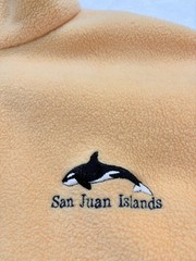 Vintage 90s San Juan Islands FLEECE Orca Whale YELLOW Small USA PNW WA State