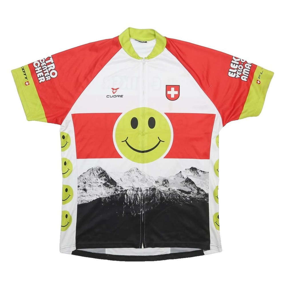 CUORE Mens White Red Green Smiley Face Graphic T-Shirt M Short Sleeve Crew Neck