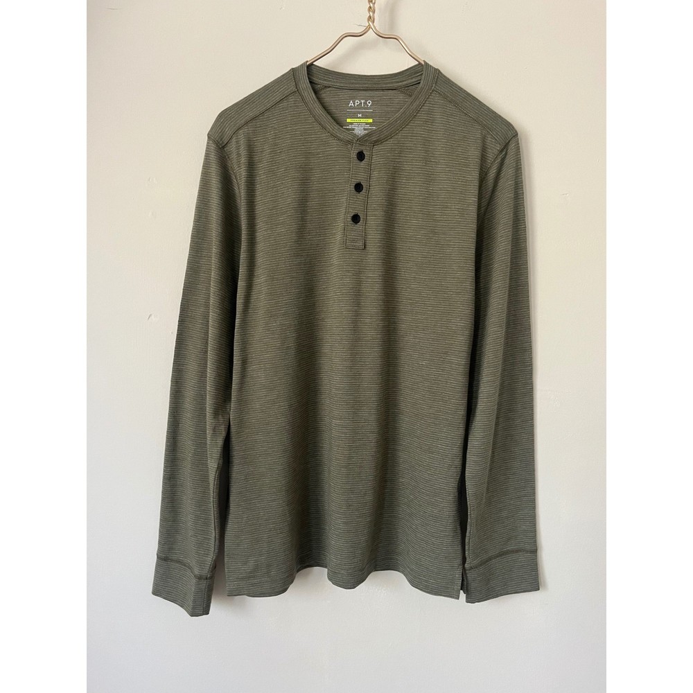 Apt. 9 Mens Premier Flex Long Sleeve Henley basic Shirt Olive Green Size M