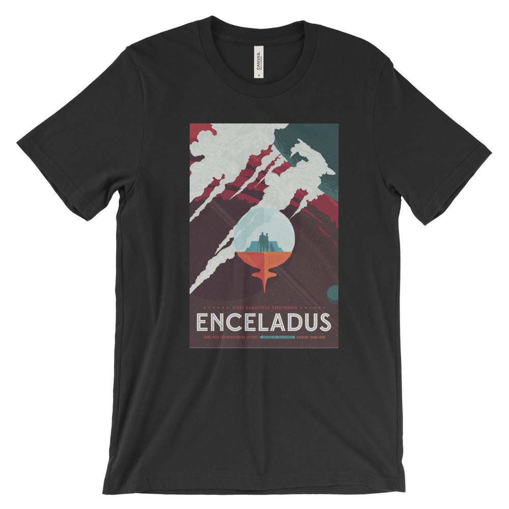 Enceladus Poster Print T-Shirt NASA Space Travel Series Black, White, or Gray