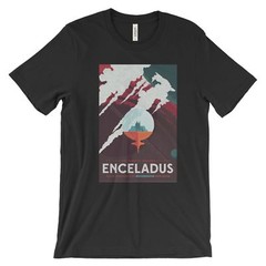 Enceladus Poster Print T-Shirt NASA Space Travel Series Black, White, or Gray