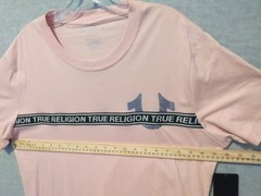 True Religion Foil Taping Men’s TEE Dull Pink Size Large Metallic Logo Stretch