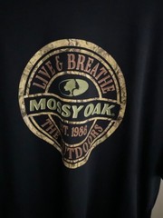 Mossy Oak Mens XL Black Graphic Tee Live & Breathe The Outdoors Camo Logo
