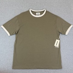 Pipeline Mens Ringer T-Shirt M Silver Sage Green Oversize Fit 100% Cotton NWT