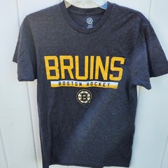 NHL Bruins Boston Hockey Gray Crew Neck T-Shirt Gray Yellow Size Small