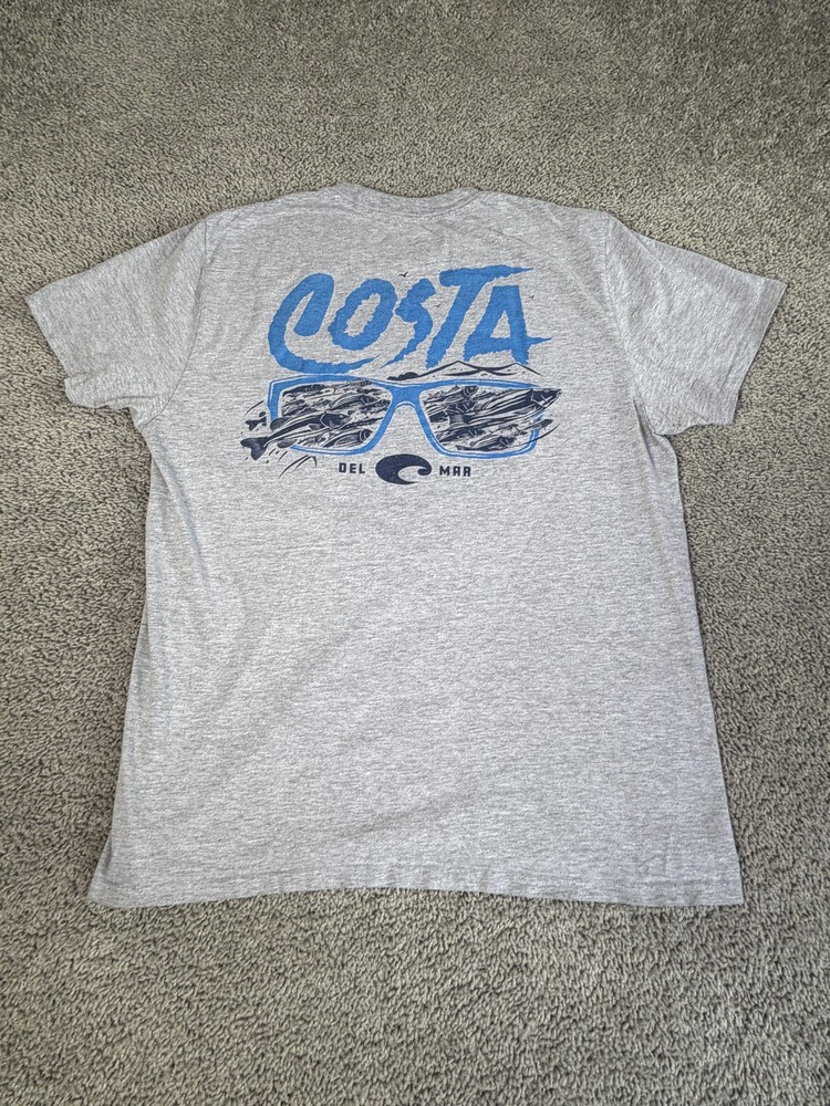 Costa Del Mar Shirt Mens L Gray Sunglasses Graphic Crewneck Tagless Short Sleeve