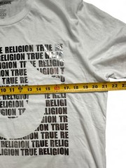 NWT True Religion Brand Script All Over Silver Foil Graphic White Shirt Size L