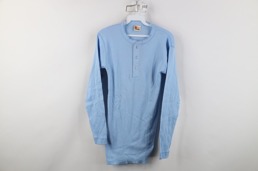 Vtg 80s 90s Streetwear Mens Medium Blank Thermal Ribbed Knit Henley T-Shirt USA