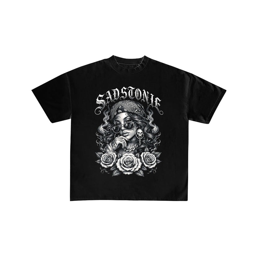 Chicana Bandana Girl Graphic Black Tee