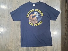 United States Air Force T Shirt Vintage Flexing Bald Eagle Blue Size L See Photo