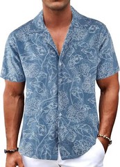 Men’s Hawaiian Shirt Tropical Floral Short Sleeve Button Down Casual Beachwear