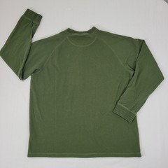 St Johns Bay Mens SZ L 46″ LS Henley Sueded Jersey Forest Green Ribbed Cuffs