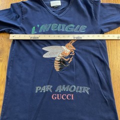 GUCCI Navy Blue L’aveugle Bee Patch Cotton Jersey T-Shirt Women’s Size Large