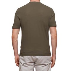 Kiton KIRED “Baciomc” Army Green Exclusive Crepe Cotton Short Sleeve T-Shirt Sli