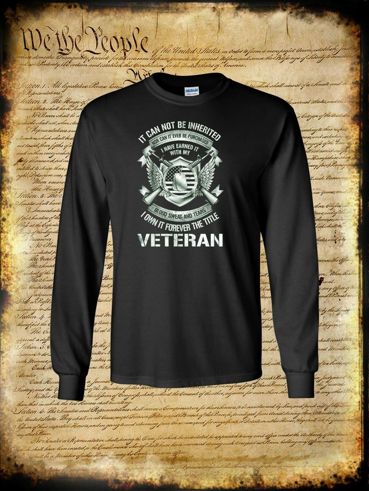 Military Veteran Long Sleeve T-Shirt – USA Flag Blood Sweat Tears – Army Marines