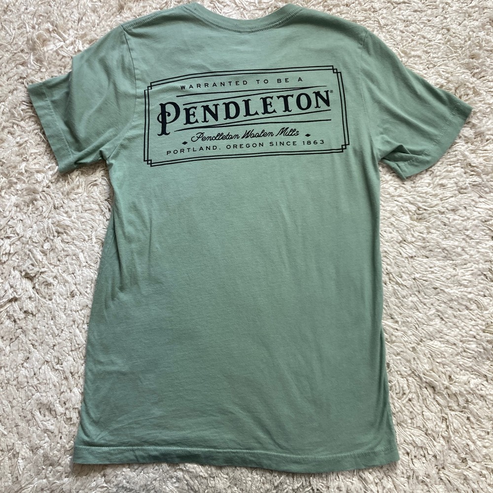 Pendleton Shirt Mens Small Green Vintage Logo Graphic Tee Woolen Mills