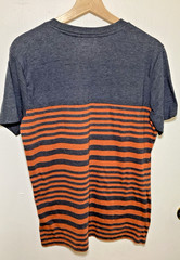 Red Camel Mens SIze L Short Sleeve T-Shirt/Blue-Gray with Orange Stripes/Pocket