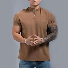 2025 Summer Simple Solid-color Chinese Polo Henry Collar Sporty Casual Breathabl