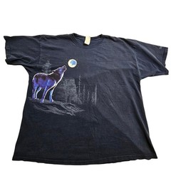 Gildan Vintage Wolf Howling Graphic T-Shirt Men 2XL Navy Blue Bear Country USA *