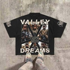 Men’s Hip Hop Style Graphic Print Boxy Fit Round Neck Cotton T-Shirt Streetwear