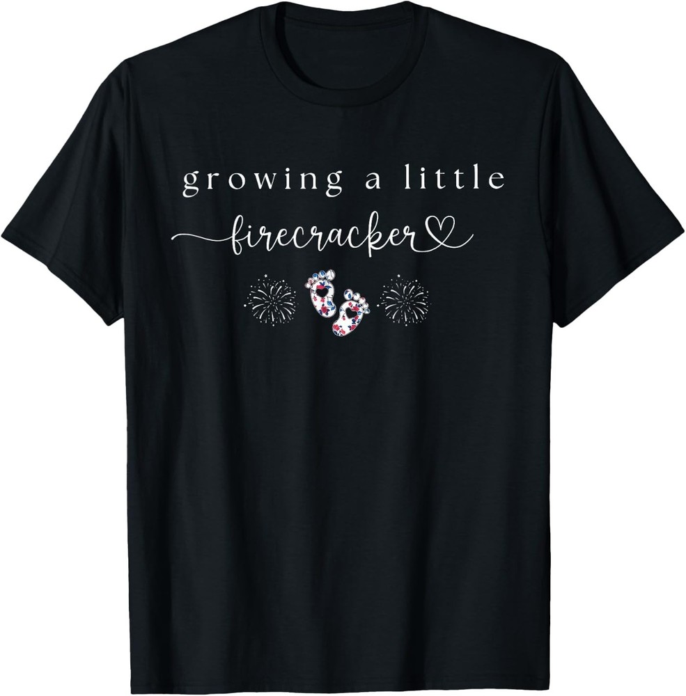 Retro Growing A Little Firecracker 4th of July Pregnancy T-Shirt