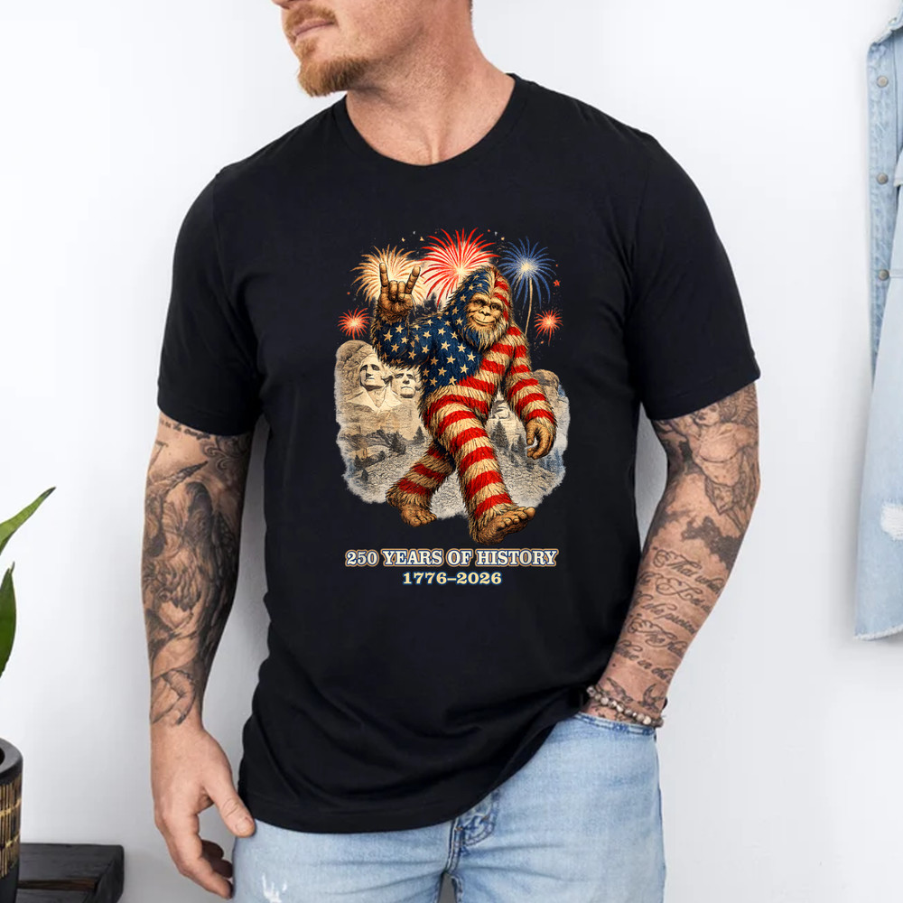 Patriotic Bigfoot Firework 1776 2026 Gifts for Men Women T-Shirt