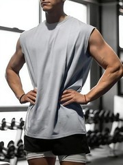 Men Sleeveless Tank Top Quick Dry Fitness Bodybuilding Mesh Breathable Gym Vest