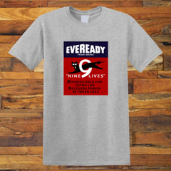 Eveready Retro Battery Black Cat Nine Lives Men’s Grey T-Shirt S-5XL