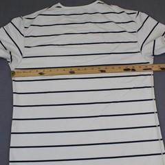 BYLT Shirt Mens Large White Striped Drop Cut S/S Lux Curved Hem Crewneck Tee