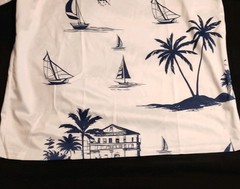 Men’s XL White/Blue Beach Tropical Sailboat Palm Tree Graphic Crewneck Tee
