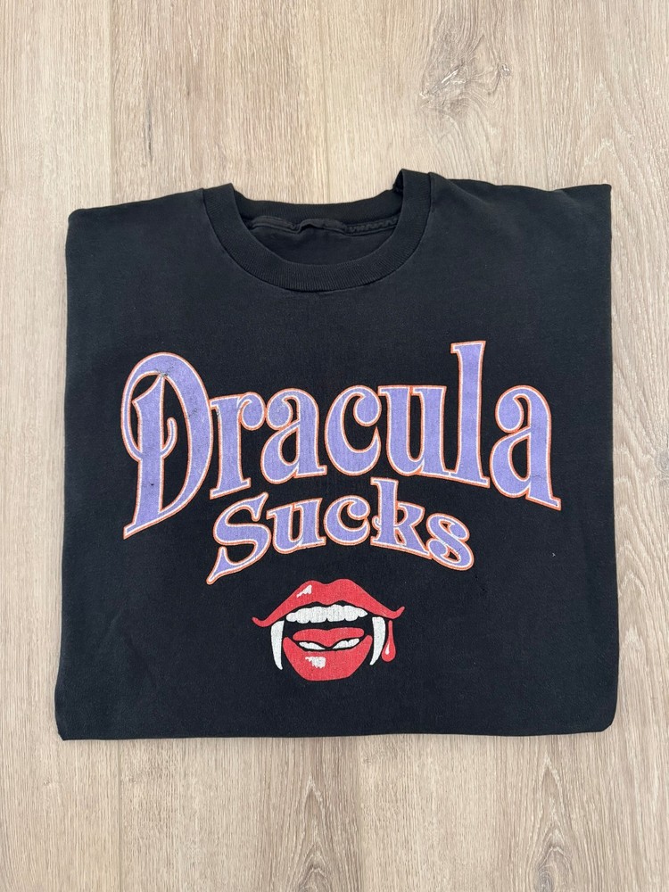 vintage 90s Dracula Sucks Single Stitch Tee XL Fashion Victim Like Goth Emo Vtg
