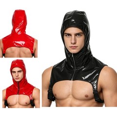 Mens Vest Adjustable Tank Top Underarm Strap Crop Top Showing Leather Hooded PU