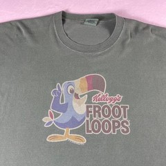 Vtg Y2K Kelloggs Froot Loops Snack Tee XL Green Toucan Sam Bird Mascot Cereal US