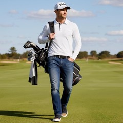 Men’s Long Sleeve Polo Shirt Pocket Regular Fit Contrast Collar Large
