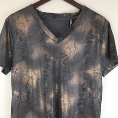 NWT Male Power Animal Print Suede Like Fabric V-Neck Mens T Shirt Sz Large