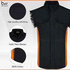 MEN’S SLEEVELESS DENIM SHIRTS – 2-TONE – WITH VERTICAL REFLECTIVE SAFETY LINING