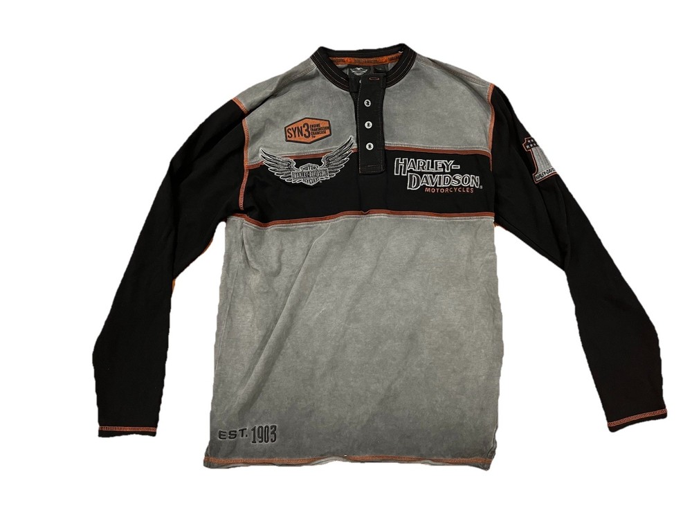 Vintage Harley Davidson Long Sleeve Shirt Biker Motorcycle SYN3 Embroidered