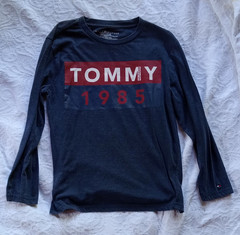 Tommy Hilfiger Tommy 1985 Logo Graphic Blue Long Sleeve Crew Neck T-Shirt Kids M