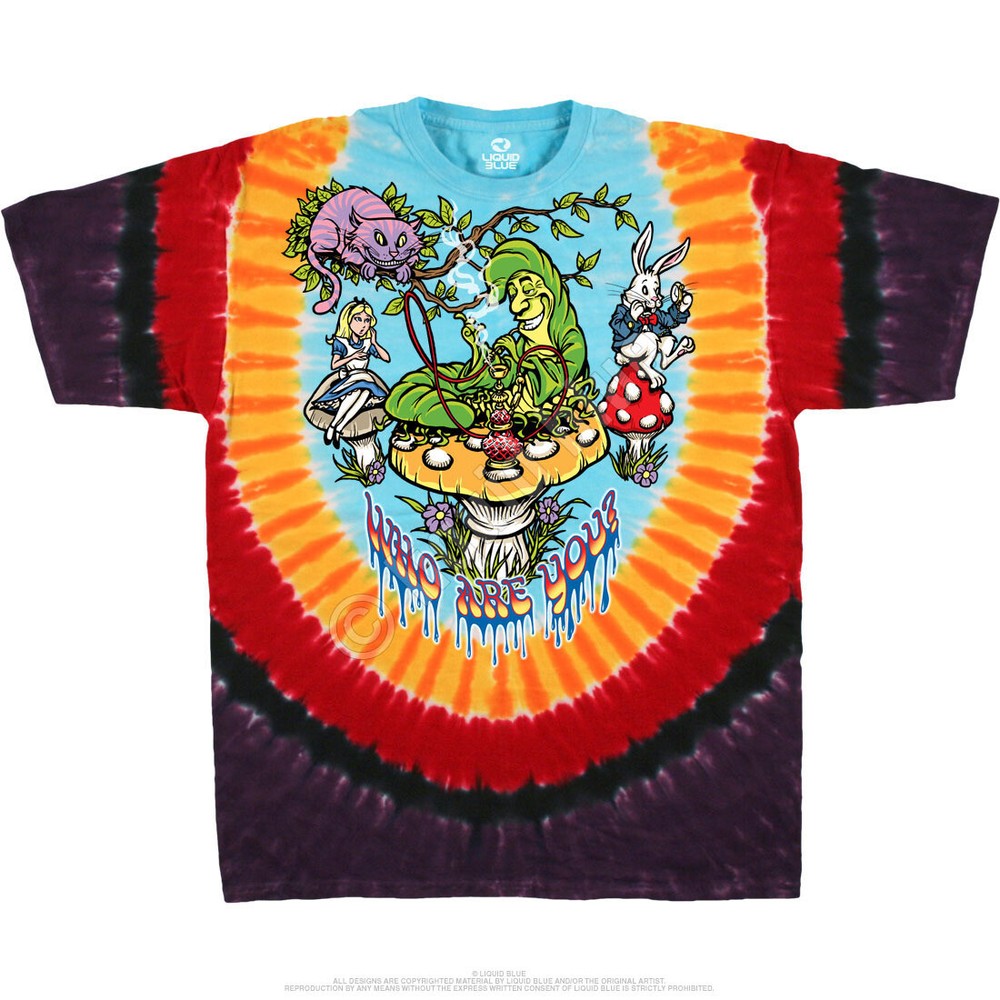 ALICE-ALL MAD HERE-2 SD TIE DYE T-SHIRT S-M-L-XL-2X Caterpillar,Wonderland