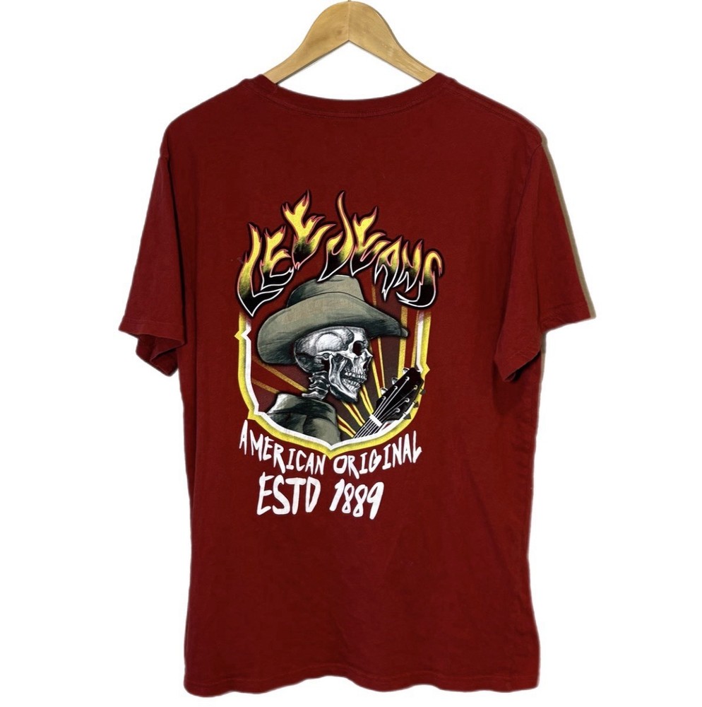 Lee Jeans Cowboy Skeleton Guitar T-Shirt Large ESTD 1889 Mens Y2K Graphic Tee