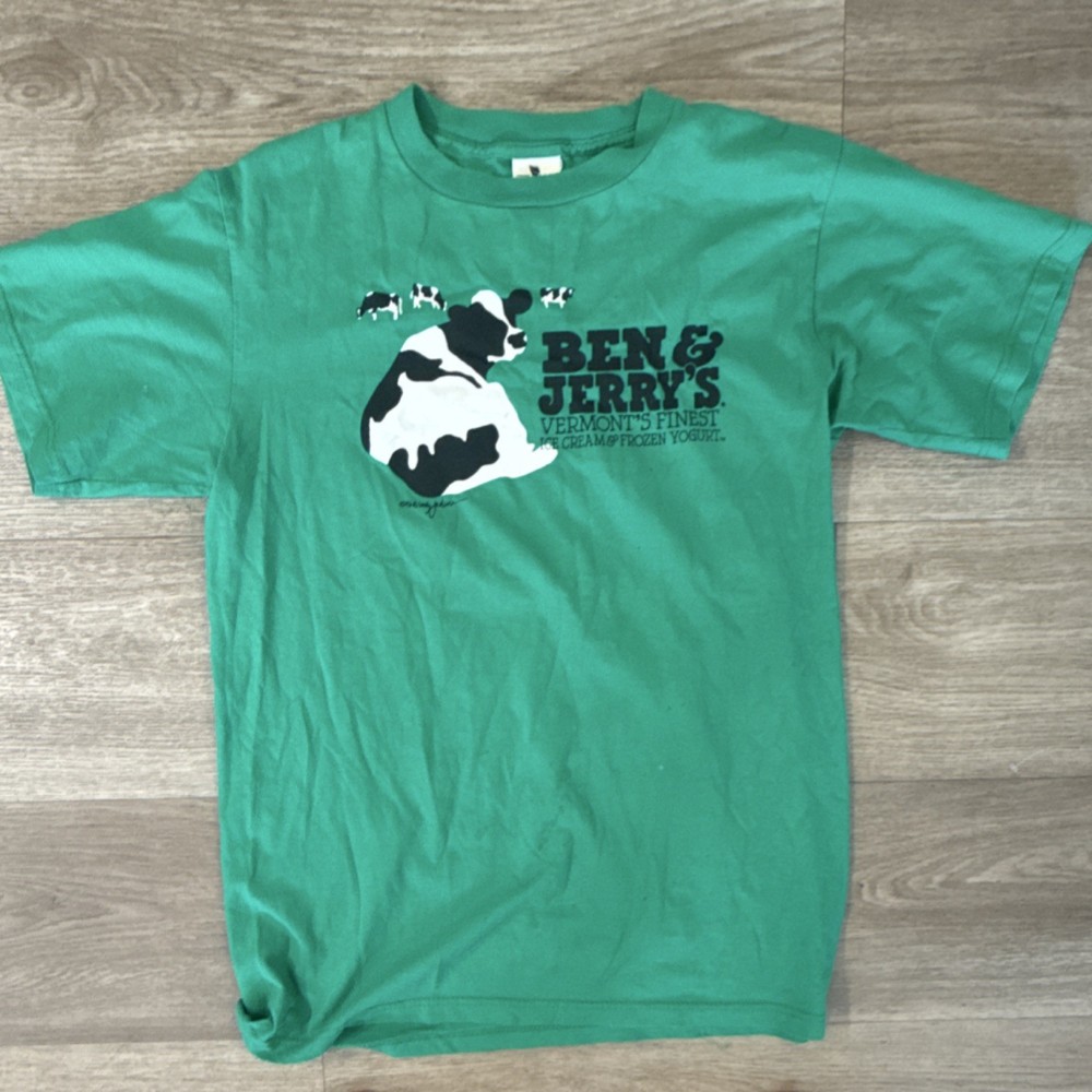 Vintage Ben and Jerry’s 100% Organic Cotton Green T-Shirt Men’s Medium