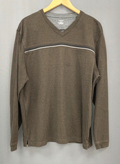 Van Heusen Layered Look Long Sleeve T-shirt XL Brown Varsity Stripe Fundamental