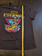 Mighty Fine Vibes Eternal Surfing Skeleton Black Large Graphic Tee Y2K Retro