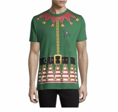 Mens Holiday Time Green Short Sleeve Christmas Elf T-Shirt Size Small