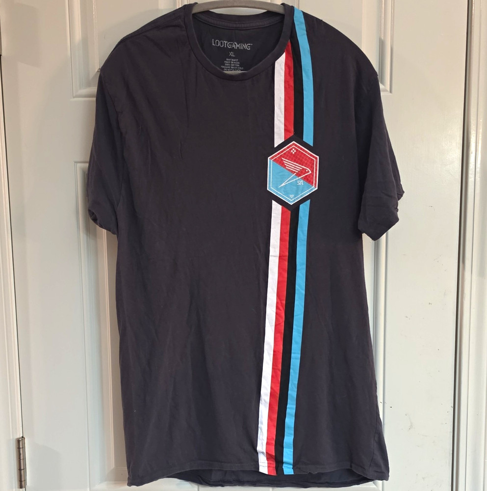 Loot Gaming Destiny Graphic Stripe Black Red White Blue Men’s XL T-Shirt
